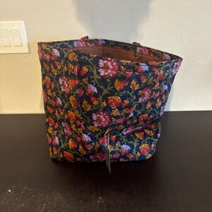 Vera Bradley Navy Quilted Floral Tote with Red and Yellow Accents